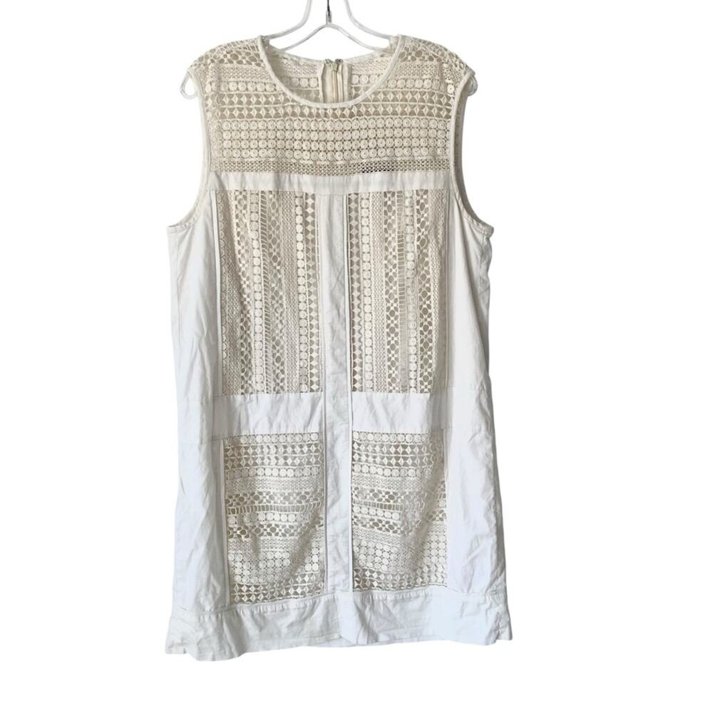 J. Crew Geo Lace Crochet Cream Shift Dress size large